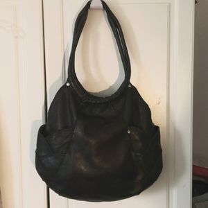 LUCKY Brand Black Leather hobo handbag  boho shoulder purse round handle EUC